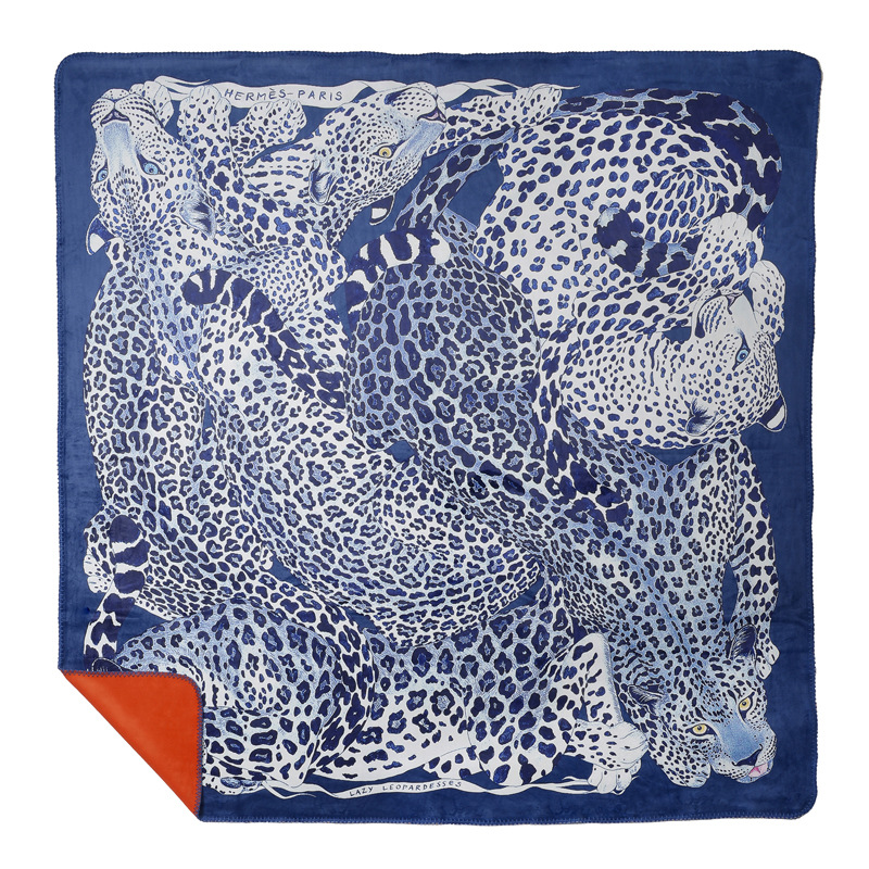 Плед Hermes Leopards Blue Синий Оранжевый Плед Hermes Leopards Blue Синий Оранжевый в Рязани | Loft Concept