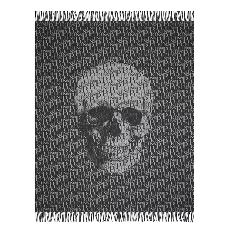 Плед Philipp Plein Plaid Cashmere Plein Черный Серый Плед Philipp Plein Plaid Cashmere Plein Черный Серый в Рязани | Loft Concept