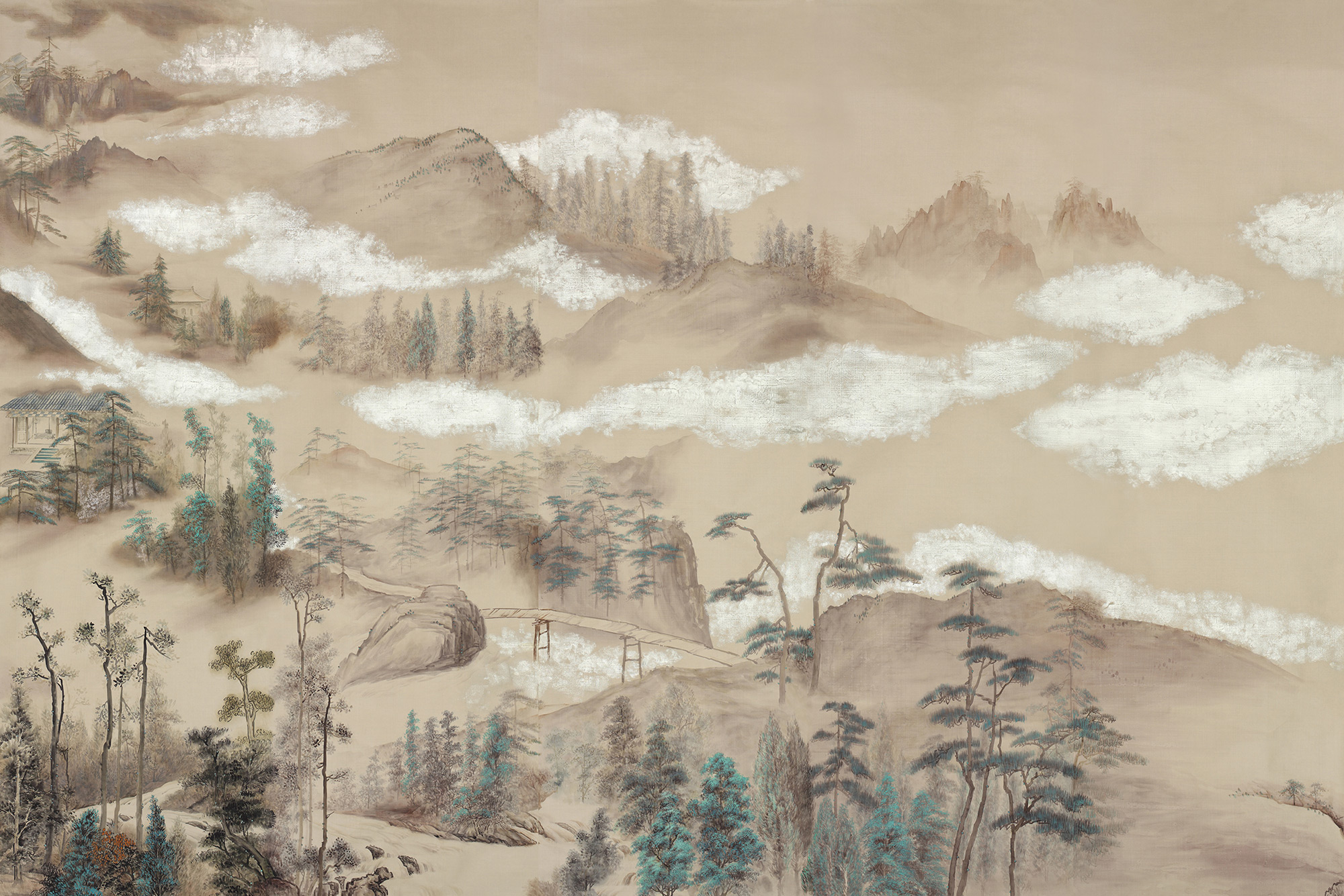 Обои ручная роспись Mountains Above Clouds Colourway SC-234 on Raw Silk dyed silk Обои ручная роспись Mountains Above Clouds Colourway SC-234 on Raw Silk dyed silk - постер Loft-Concept в Рязани