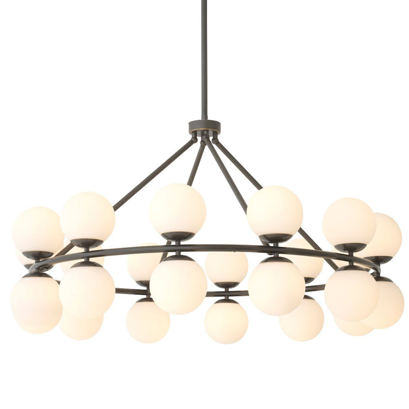 Люстра Eichholtz Chandelier Hutchinson Bronze Темная бронза Белое матовое стекло в Рязани | Loft Concept 