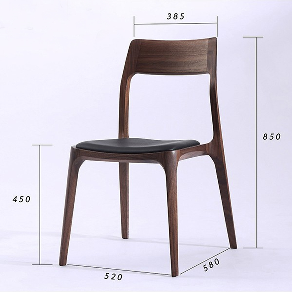 Стул деревянный с мягким сиденьем из черной натуральной кожи Moon Walnut Furniture Стул деревянный с мягким сиденьем из черной натуральной кожи Moon Walnut Furniture в Рязани