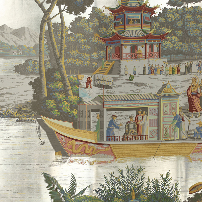 Обои ручная роспись Procession Chinoise Special Colourway on White Metal gilded paper Обои ручная роспись Procession Chinoise Special Colourway on White Metal gilded paper в Рязани | Loft Concept