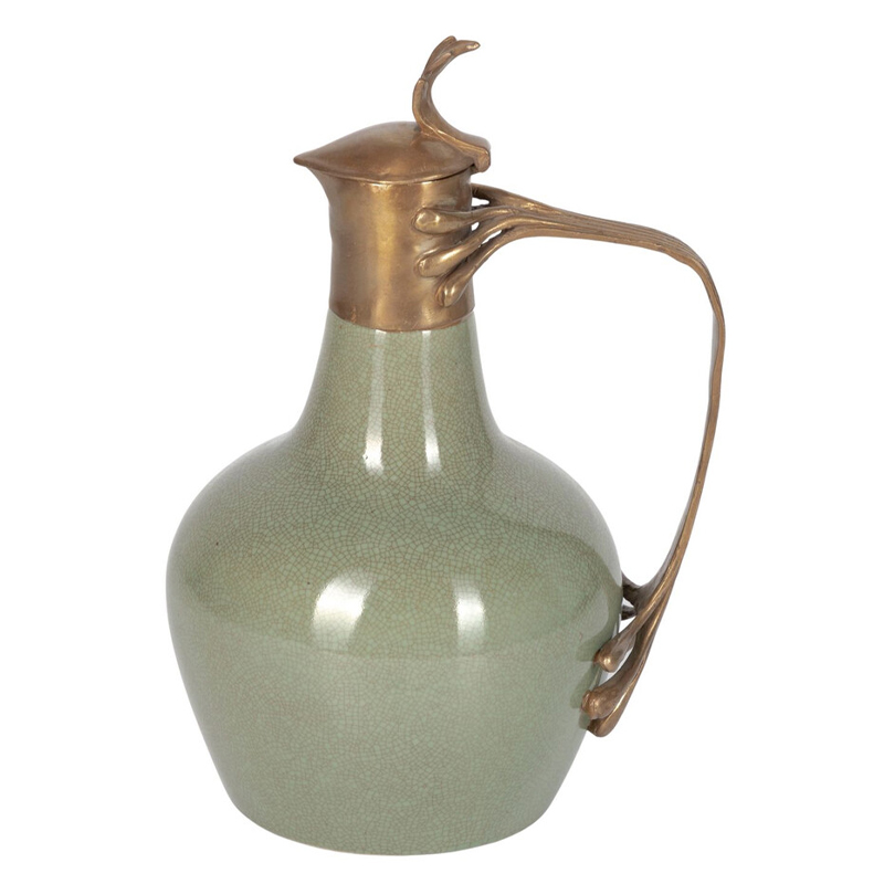 Кувшин зеленого цвета из фарфора с бронзовой крышкой и изогнутой ручкой Eden Garden porcelain and bronze Зеленый Бронза Кувшин зеленого цвета из фарфора с бронзовой крышкой и изогнутой ручкой Eden Garden porcelain and bronze Зеленый Бронза в Рязани | Loft Concept