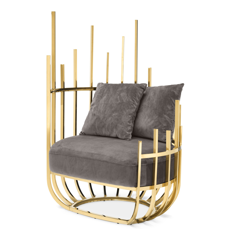 Кресло Eichholtz Chair Santorini Left Серый Глянцевое золото Кресло Eichholtz Chair Santorini Left Серый Глянцевое золото в Рязани | Loft Concept