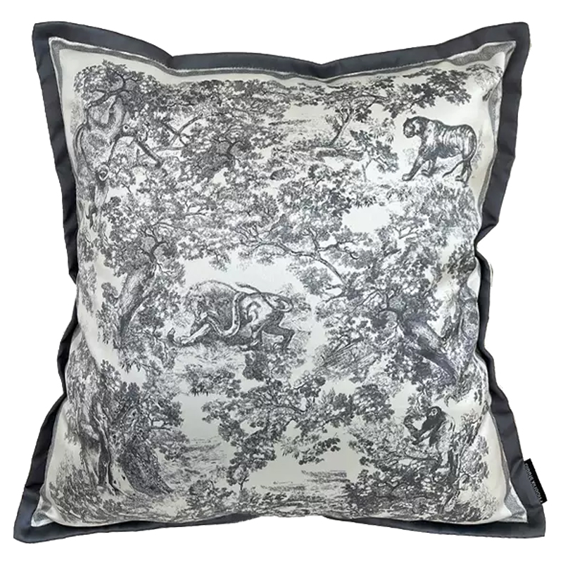 Декоративная подушка стиль Dior Toile de Jouy Fauna Pillow Серый Черный Декоративная подушка стиль Dior Toile de Jouy Fauna Pillow Серый Черный в Рязани | Loft Concept