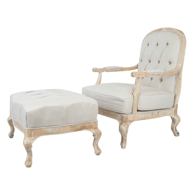 Кресло с пуфом с мягкой обивкой из льна Edward Armchair beige Бежевый Коричневый Кресло с пуфом с мягкой обивкой из льна Edward Armchair beige Бежевый Коричневый в Рязани | Loft Concept