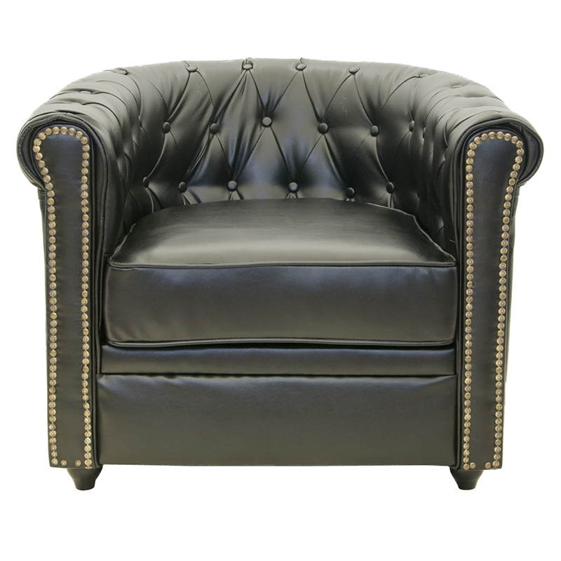 Кресло кожаное с мягкими подлокотниками на 4-х деревянных ножках Logan Leather Armchair black 2 Черный в Рязани | Loft Concept 