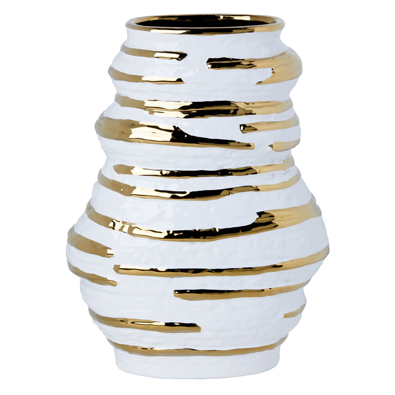Ваза белая с рельефной поверхностью и золотыми полосами Vase Beehive Белый Золотой Ваза белая с рельефной поверхностью и золотыми полосами Vase Beehive Белый Золотой в Рязани | Loft Concept