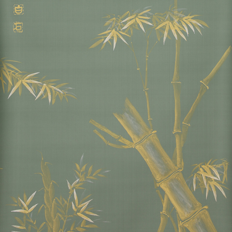 Обои ручная роспись Bamboo Golden on Blue grey dyed silk Обои ручная роспись Bamboo Golden on Blue grey dyed silk в Рязани | Loft Concept