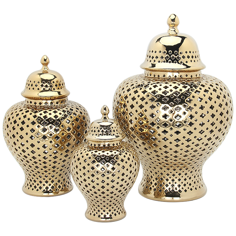 Ваза с крышкой Gold Ceramic Carving Vase Глянцевое золото Ваза с крышкой Gold Ceramic Carving Vase Глянцевое золото в Рязани | Loft Concept