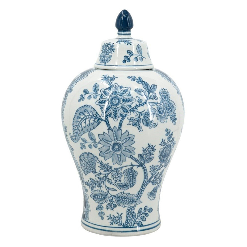 Ваза с крышкой и голубым цветочным рисунком 37 см Blue & White Ornament Белый Голубой Ваза с крышкой и голубым цветочным рисунком 37 см Blue & White Ornament Белый Голубой в Рязани | Loft Concept