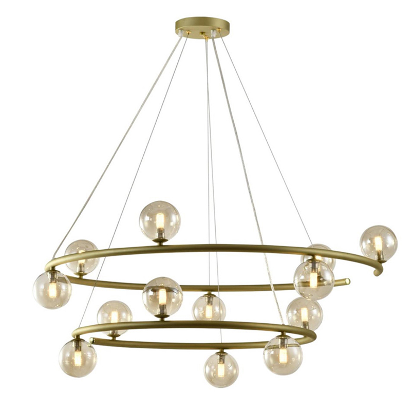 Большая люстра с двумя ярусами Bubble Glass Gold Золотой Янтарный Большая люстра с двумя ярусами Bubble Glass Gold Золотой Янтарный в Рязани | Loft Concept