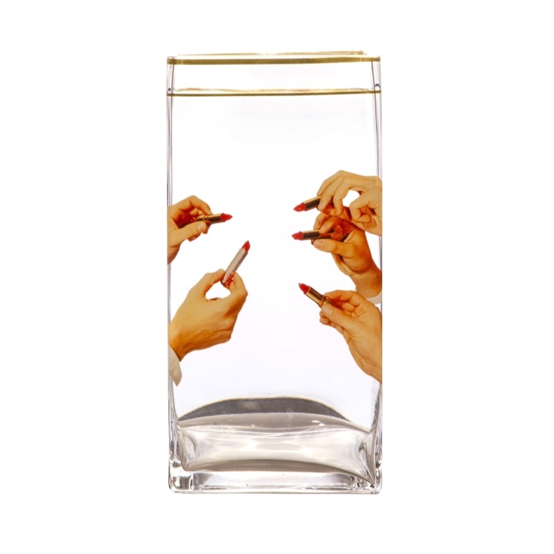 Ваза Glass vase big Lipstick Прозрачный Золотой Бежевый Ваза Glass vase big Lipstick Прозрачный Золотой Бежевый в Рязани | Loft Concept