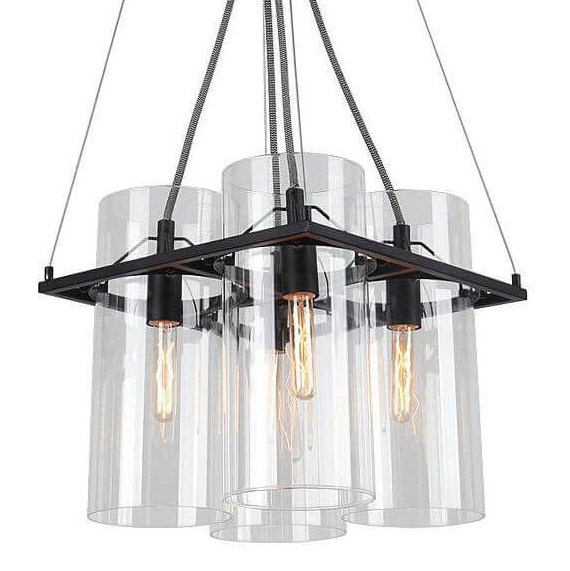 Люстра Glass Cylinder Chandelier Прозрачный Черный Люстра Glass Cylinder Chandelier Прозрачный Черный в Рязани | Loft Concept