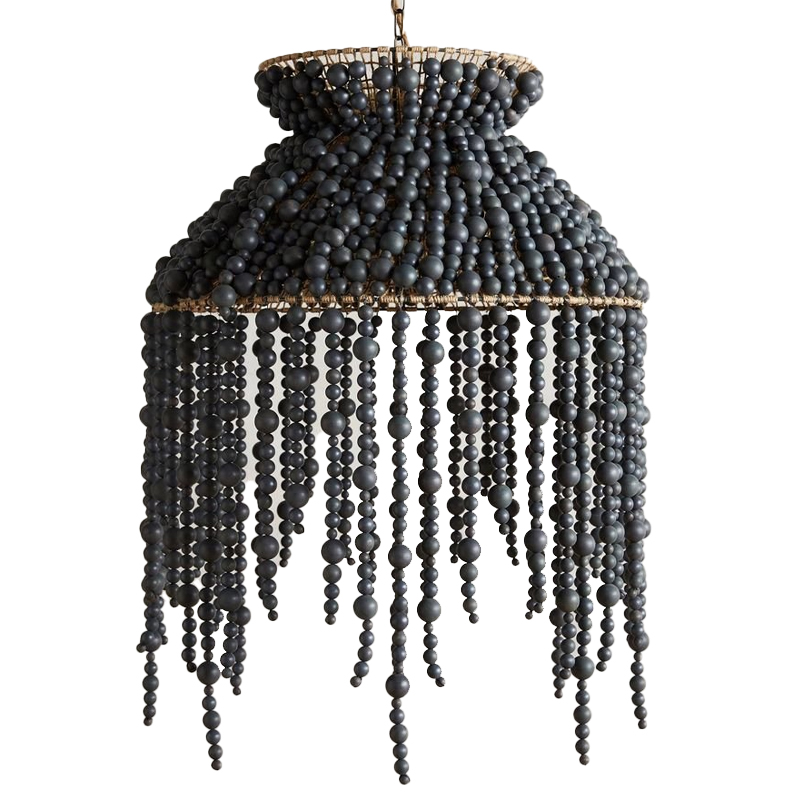 Подвесной светильник с абажуром украшенным черными бусинами Wooden Beads Chandelier Black Черный Коричневый Подвесной светильник с абажуром украшенным черными бусинами Wooden Beads Chandelier Black Черный Коричневый в Рязани | Loft Concept
