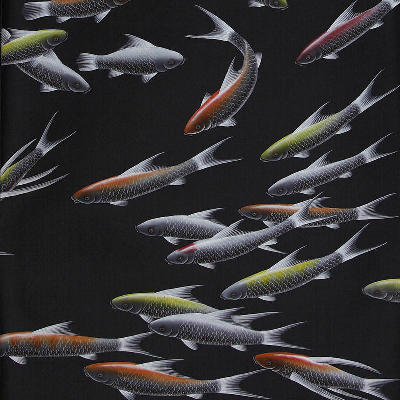 Обои ручная роспись Fishes Koi on Pitch dyed silk  в Рязани | Loft Concept 