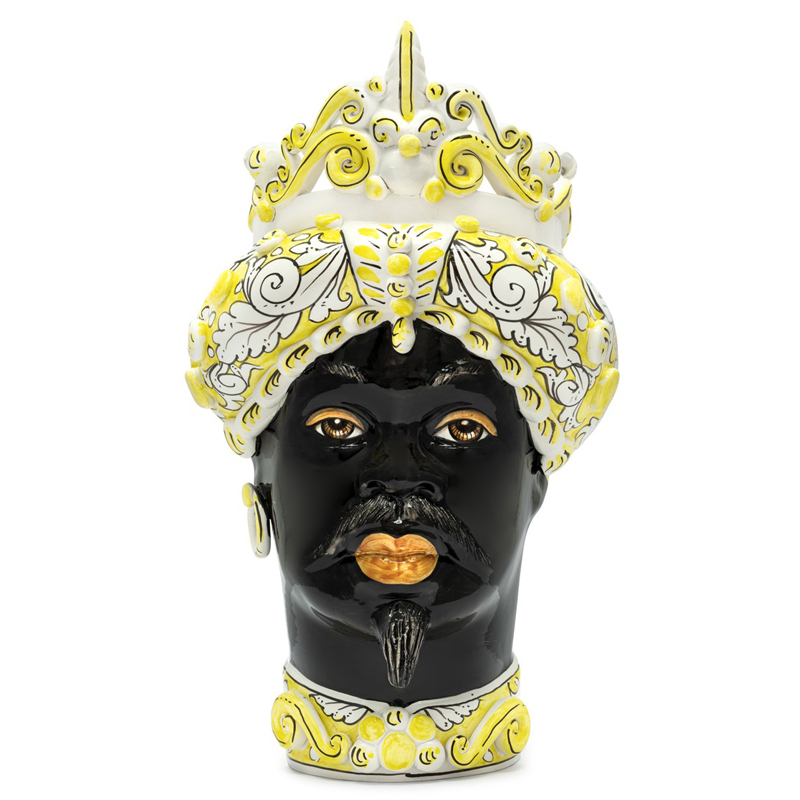 Ваза VASE MORO MAN MEDIUM yellow Черный Белый Желтый Ваза VASE MORO MAN MEDIUM yellow Черный Белый Желтый в Рязани | Loft Concept