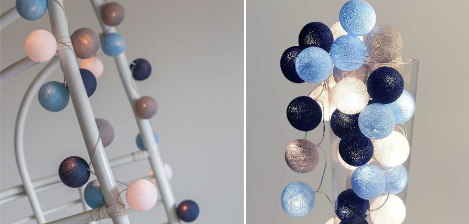 Гирлянда хлопковые фонарики Сotton Ball Sailor Blue - Loft-Concept в Рязани