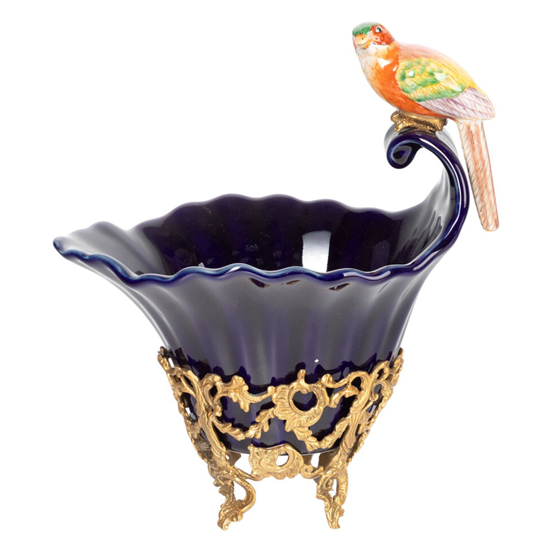 Чаша темно-синего цвета из фарфора с разноцветной птичкой Eden Garden porcelain and bronze Темно-синий Бронза Мульти Чаша темно-синего цвета из фарфора с разноцветной птичкой Eden Garden porcelain and bronze Темно-синий Бронза Мульти в Рязани | Loft Concept