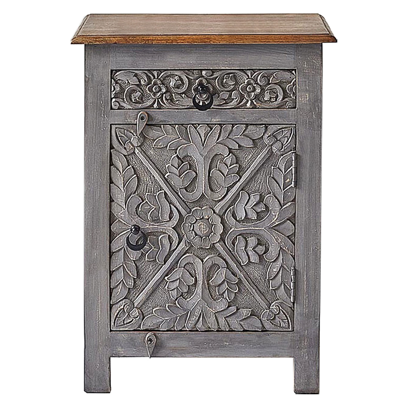 Тумба Indian Antique White Furniture Nightstand Ganica серый Серый Коричневый в Рязани | Loft Concept 
