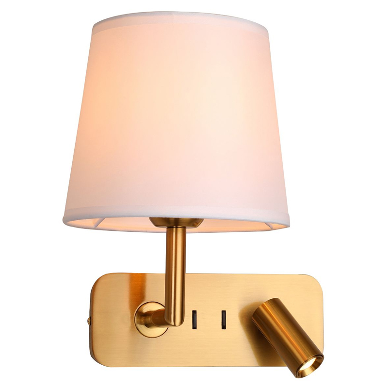 Бра с абажуром Trumpet Lamp Brass 2 лампы Латунь Белый Бежевый Бра с абажуром Trumpet Lamp Brass 2 лампы Латунь Белый Бежевый в Рязани | Loft Concept