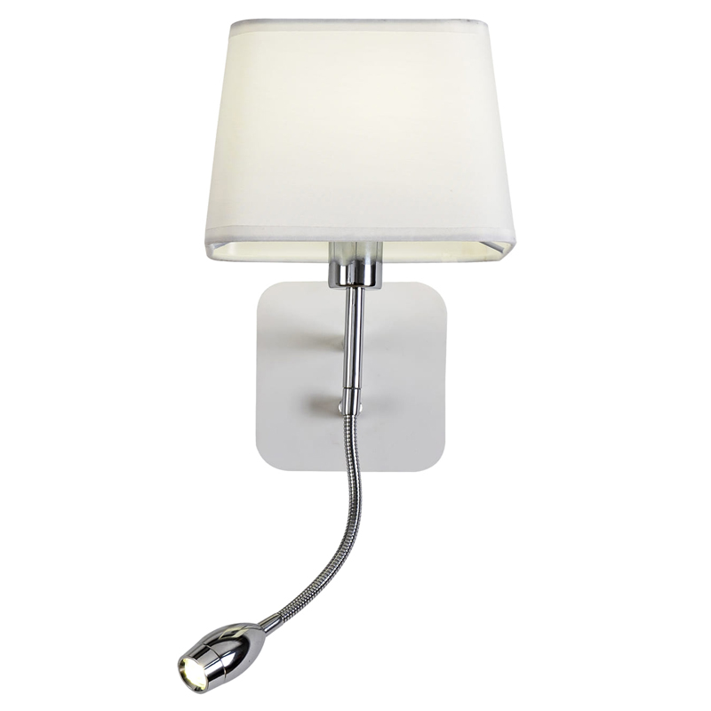 Бра с абажуром и гибким спотом Trumpet Lamp Хром Белый Бра с абажуром и гибким спотом Trumpet Lamp Хром Белый в Рязани | Loft Concept