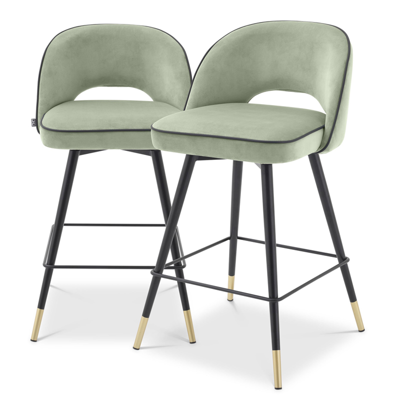 Комплект полубарных стульев Eichholtz Counter Stool Cliff set of 2 pistache green Зеленый шалфей Черный Латунь Комплект полубарных стульев Eichholtz Counter Stool Cliff set of 2 pistache green Зеленый шалфей Черный Латунь в Рязани | Loft Concept