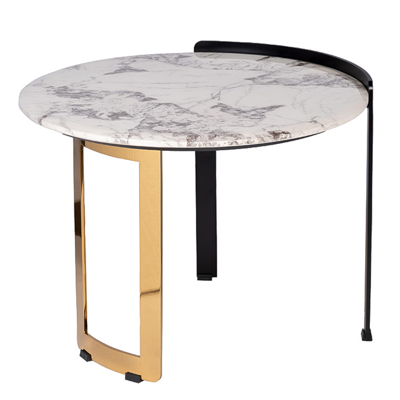 Приставной стол Rodgeir Side Table Черный Глянцевое золото Белый Мрамор Bianco Приставной стол Rodgeir Side Table Черный Глянцевое золото Белый Мрамор Bianco в Рязани | Loft Concept