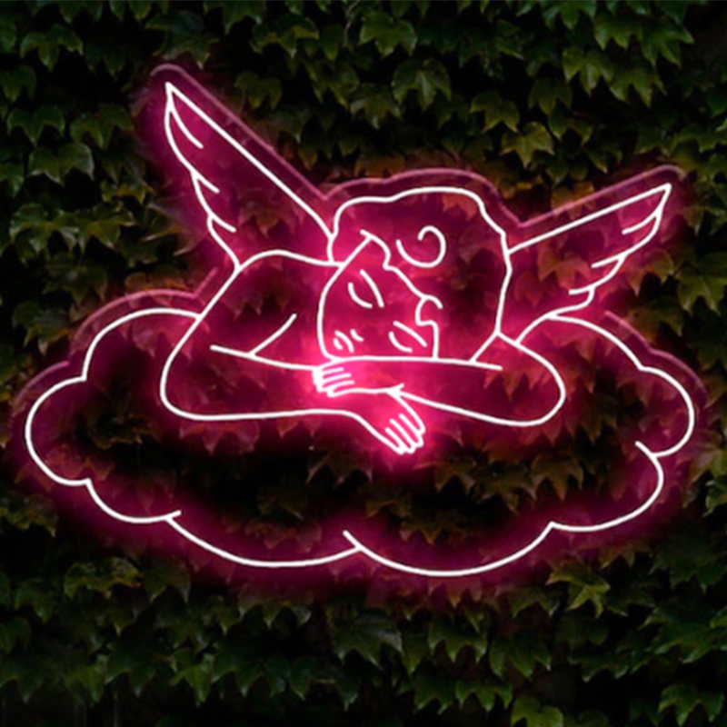Неоновая настенная лампа Sleeping Angel Neon Wall Lamp Розовый Прозрачный Розовый в Рязани | Loft Concept 