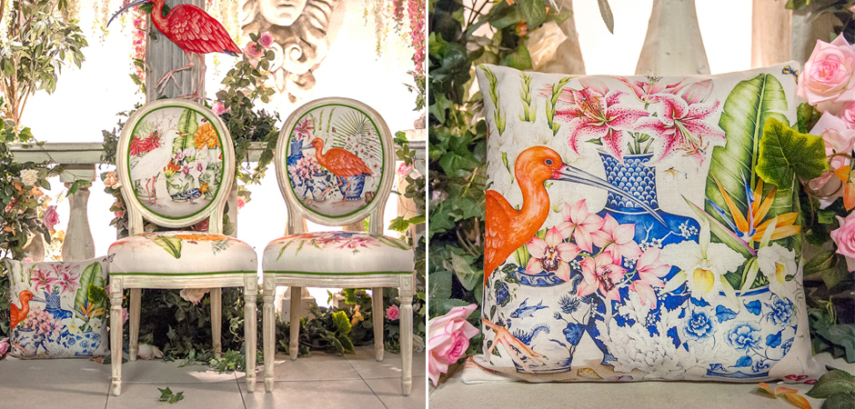 Декоративная подушка Flowers and Scarlet Ibis Pillow Декоративная подушка Flowers and Scarlet Ibis Pillow - Loft-Concept в Рязани