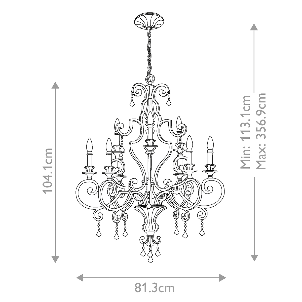 Люстра с подвесками из прозрачного стекла на кованом каркасе бронзового цвета в классическом стиле Quoizel в Рязани