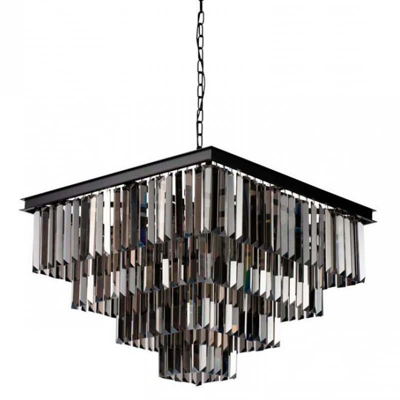 Квадратная Люстра RH 1920s Odeon Black iron Four layers Серое Стекло 60х60 Черный Серый Квадратная Люстра RH 1920s Odeon Black iron Four layers Серое Стекло 60х60 Черный Серый в Рязани | Loft Concept
