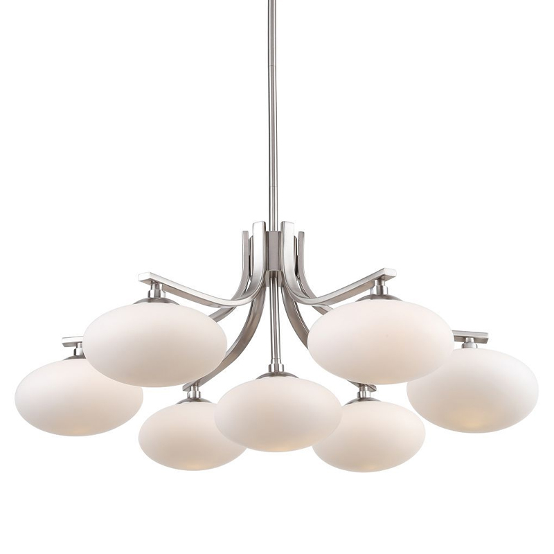 Люстра с овальными белыми плафонами Mushrooms Lamp Никель Белый Люстра с овальными белыми плафонами Mushrooms Lamp Никель Белый в Рязани | Loft Concept