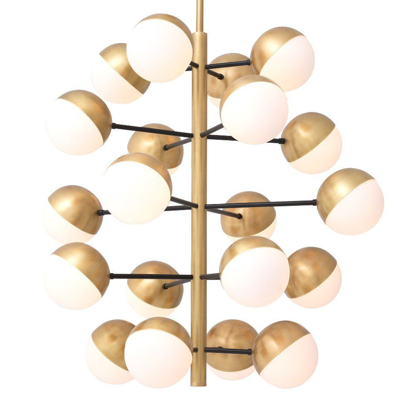 Люстра Eichholtz Chandelier Cona L Латунь Античная полированная Белое матовое стекло Черный Люстра Eichholtz Chandelier Cona L Латунь Античная полированная Белое матовое стекло Черный в Рязани | Loft Concept
