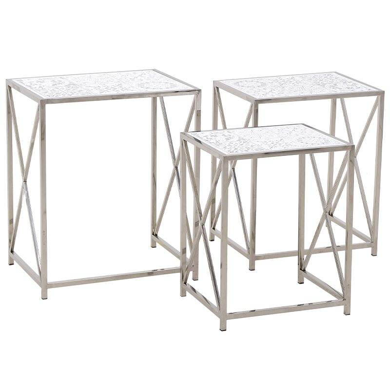 Комплект из 3-х приставных столов Hadiya Side Tables Хром Белый Комплект из 3-х приставных столов Hadiya Side Tables Хром Белый в Рязани | Loft Concept