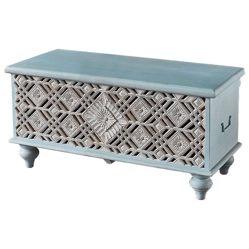 Сундук резной Vimal Carved Wood Chest Голубой Белый Сундук резной Vimal Carved Wood Chest Голубой Белый в Рязани | Loft Concept