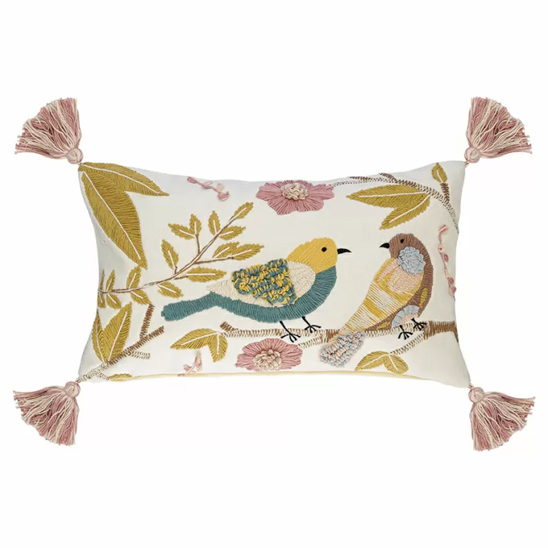 Чехол на подушку с кисточками и вышивкой птиц Ethnic mix Birds Rect Мульти Чехол на подушку с кисточками и вышивкой птиц Ethnic mix Birds Rect Мульти в Рязани | Loft Concept
