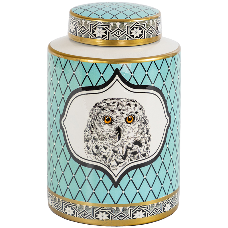 Ваза с крышкой Owl Collection Turquoise Vase Бирюзовый Черно-белый Золотой в Рязани | Loft Concept 