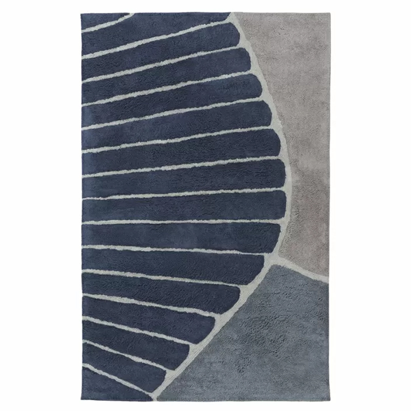 Ковер ворсовый из хлопка с рисунком Elan Stripe Dark Blue-Grey Серый Темно-синий Ковер ворсовый из хлопка с рисунком Elan Stripe Dark Blue-Grey Серый Темно-синий в Рязани | Loft Concept