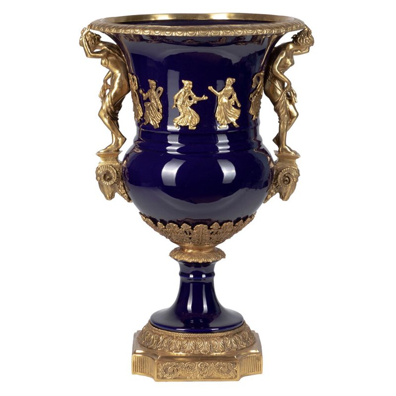 Ваза темно-синего цвета из фарфора с бронзовыми ручками в виде фигур Eden Garden porcelain and bronze Темно-синий Бронза Ваза темно-синего цвета из фарфора с бронзовыми ручками в виде фигур Eden Garden porcelain and bronze Темно-синий Бронза в Рязани | Loft Concept