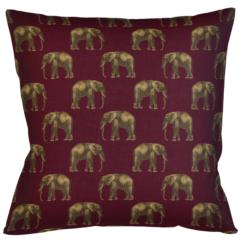 Декоративная подушка с узором из слонов Home Safari Red Коричневый Бургундский красный в Рязани | Loft Concept 