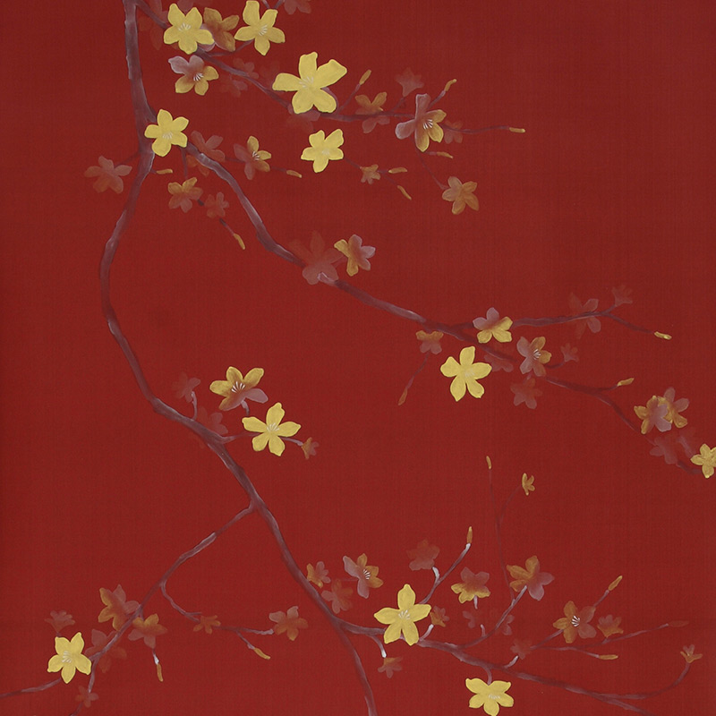 Обои ручная роспись Cherry Tree Special Colourway on Scarlet Lady dyed silk Обои ручная роспись Cherry Tree Special Colourway on Scarlet Lady dyed silk в Рязани | Loft Concept