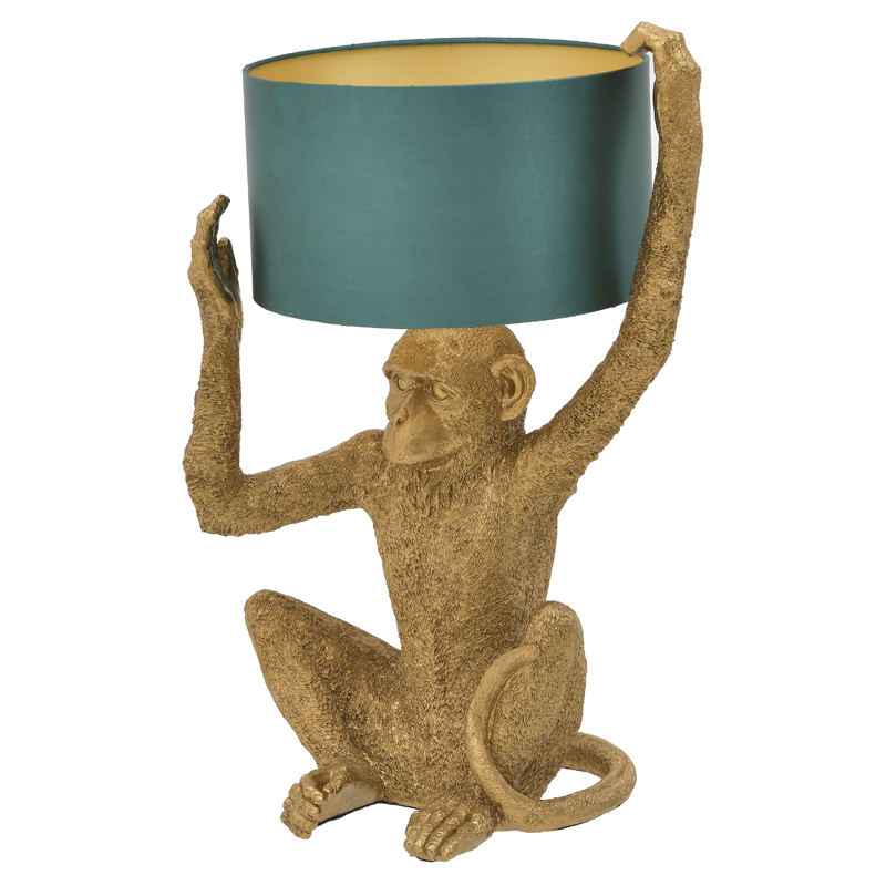 Настольная лампа Gold Monkey Holding Lampshade Золотой Бирюзовый Настольная лампа Gold Monkey Holding Lampshade Золотой Бирюзовый в Рязани | Loft Concept
