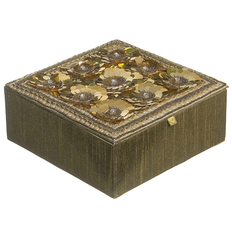 Шкатулка с вышивкой из бисера Flower Beads Embroidery Box Золотой Шкатулка с вышивкой из бисера Flower Beads Embroidery Box Золотой в Рязани | Loft Concept