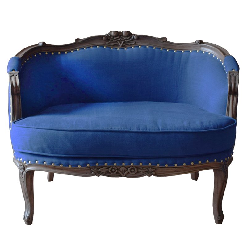 Кресло L.XV MARQUISE GONDOLA CHAIR blue linen Синий Дерево Темно-Серый Кресло L.XV MARQUISE GONDOLA CHAIR blue linen Синий Дерево Темно-Серый в Рязани | Loft Concept