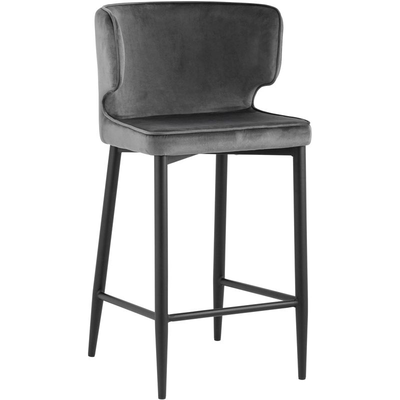 Стул Полубарный Chair посадка 65 см Серый Велюр Серый Черный Стул Полубарный Chair посадка 65 см Серый Велюр Серый Черный в Рязани | Loft Concept