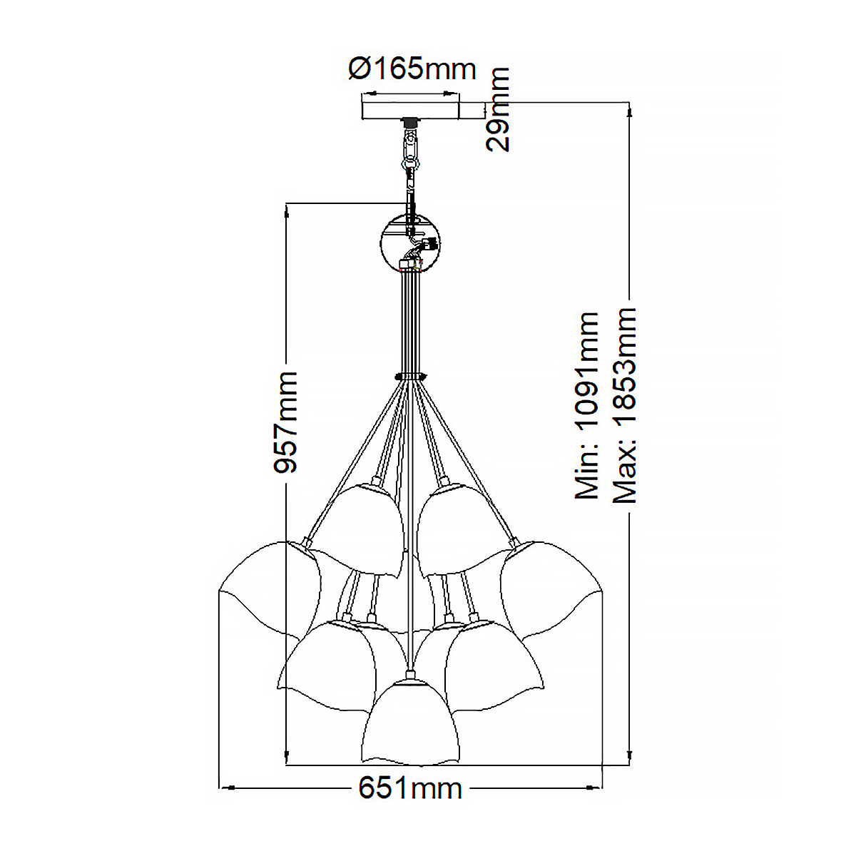 Люстра с 15-ю белыми  плафонами с золотой внутренней поверхностью Hinkley в Рязани