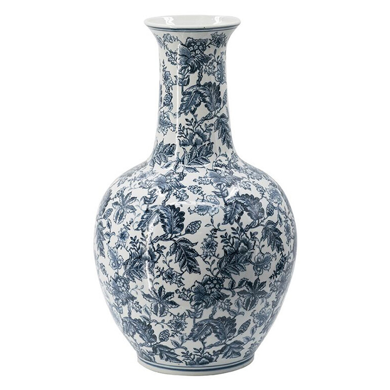 Ваза с классическим узором шинуазри синего цвета Blue & White Ornament Белый Синий Ваза с классическим узором шинуазри синего цвета Blue & White Ornament Белый Синий в Рязани | Loft Concept