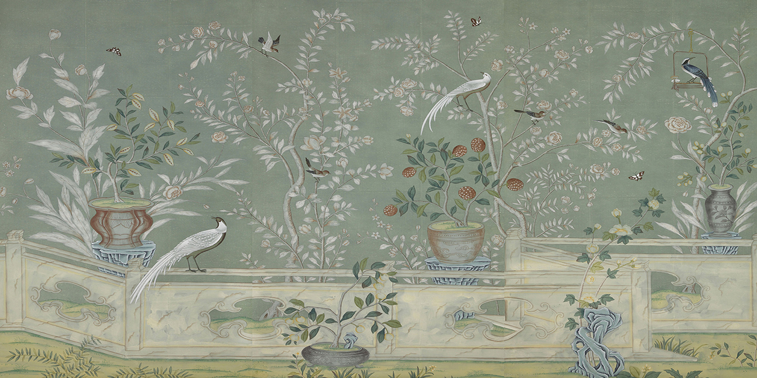 Обои ручная роспись Salon Vert Blue Grey - фото