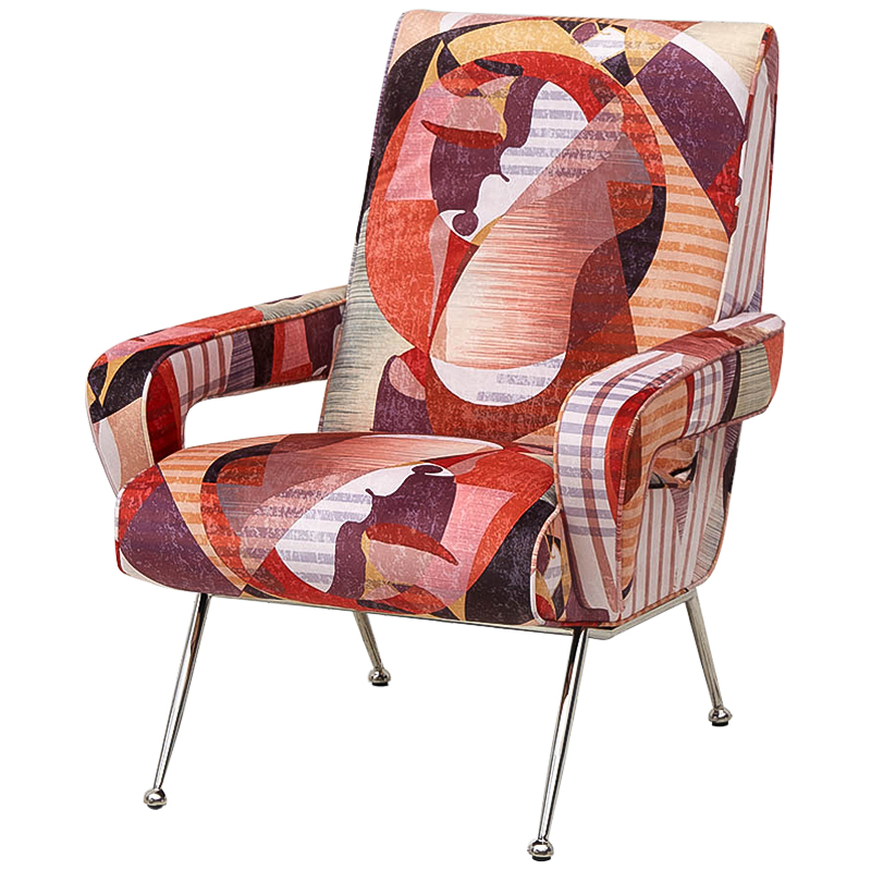 Кресло Face Geometric Print Armchair Мульти Красный Серебряный Кресло Face Geometric Print Armchair Мульти Красный Серебряный в Рязани | Loft Concept